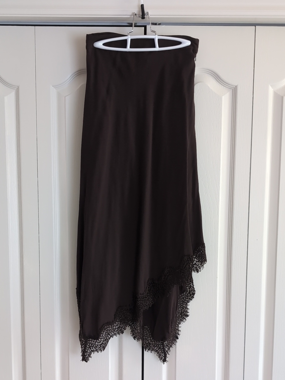 H&M Brown Asymmetric Lace Hem Skirt